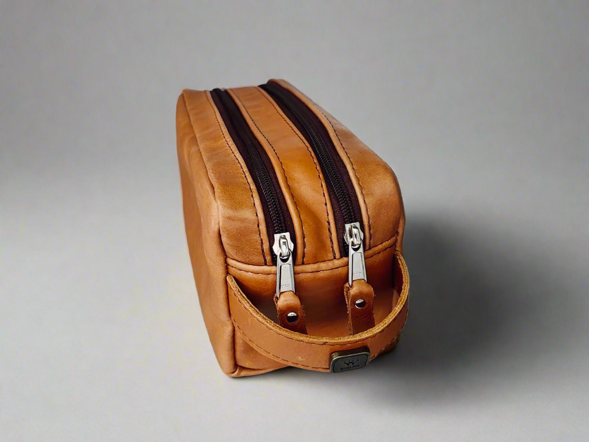 Double Pocket Leather Toiletry Bag