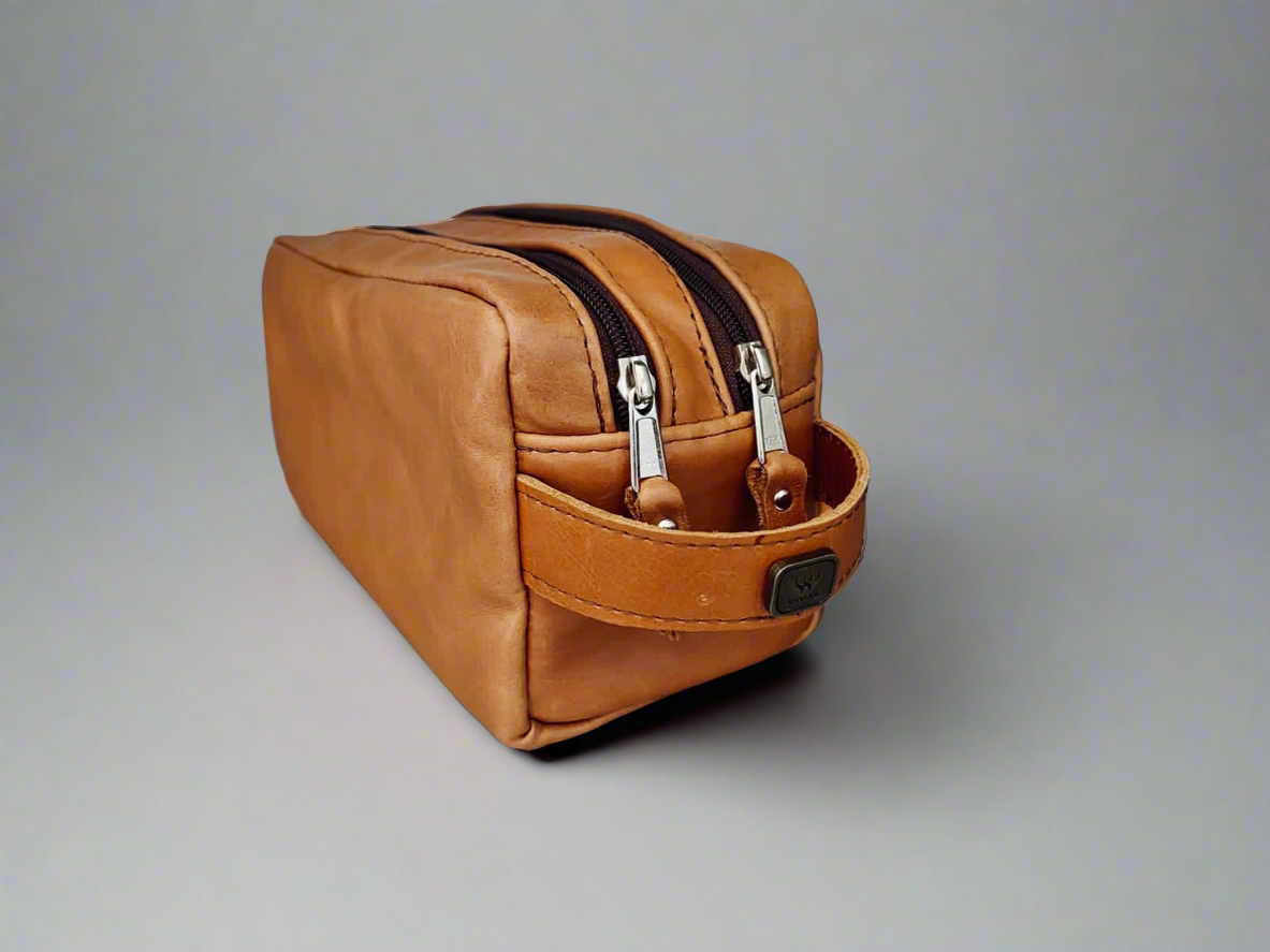 Double Pocket Leather Toiletry Bag