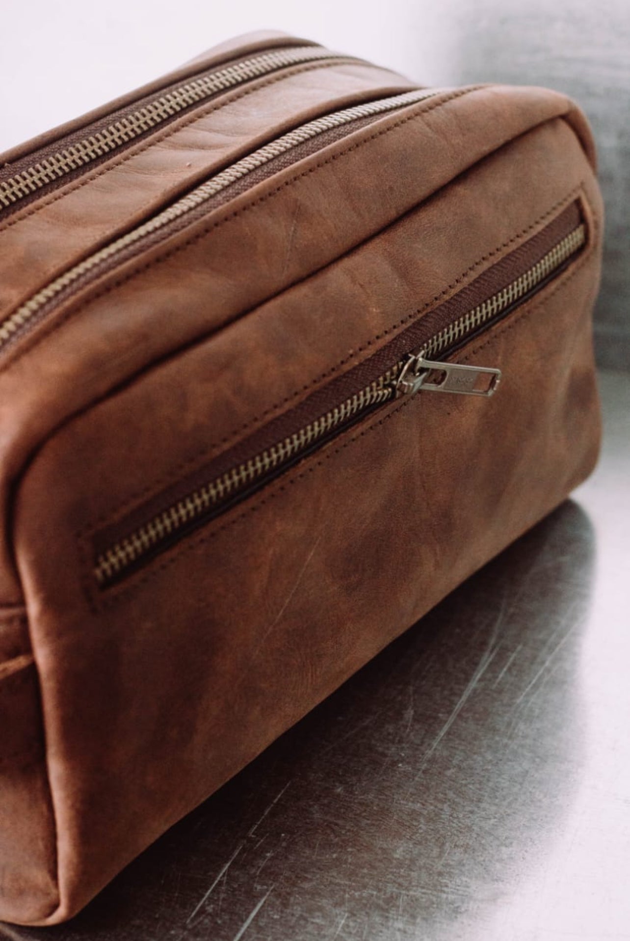 Double Pocket Leather Toiletry Bag