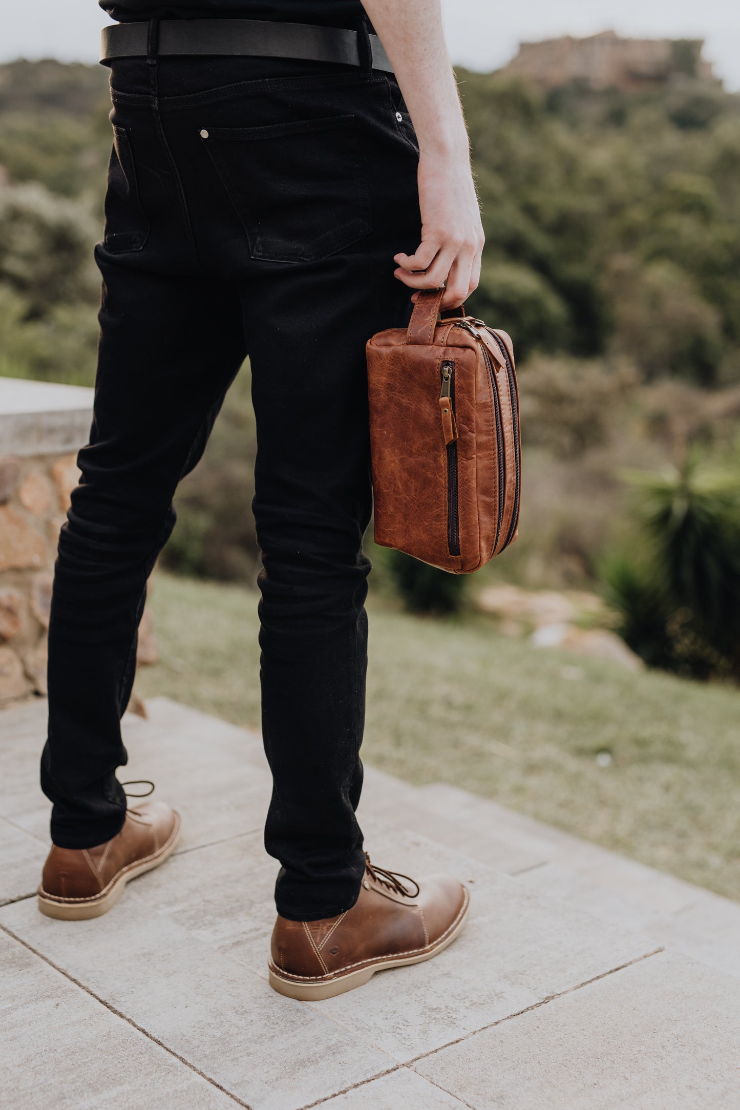 Double Pocket Leather Toiletry Bag