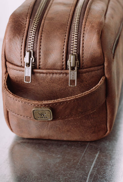 Double Pocket Leather Toiletry Bag