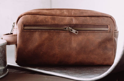 Double Pocket Leather Toiletry Bag