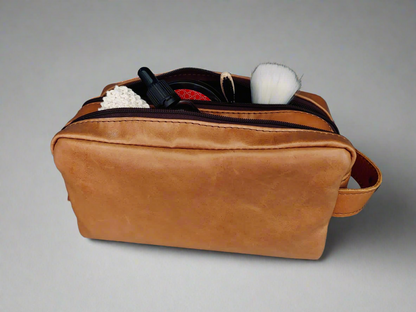 Double Pocket Leather Toiletry Bag