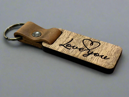 Keyring with Leather and Wood