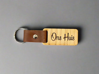 Keyring with Leather and Wood