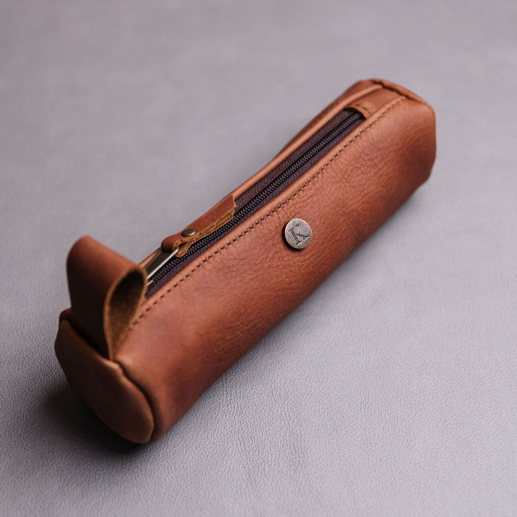 Round Leather Pencil bag