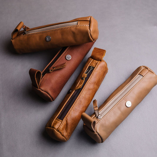 Round Leather Pencil bag
