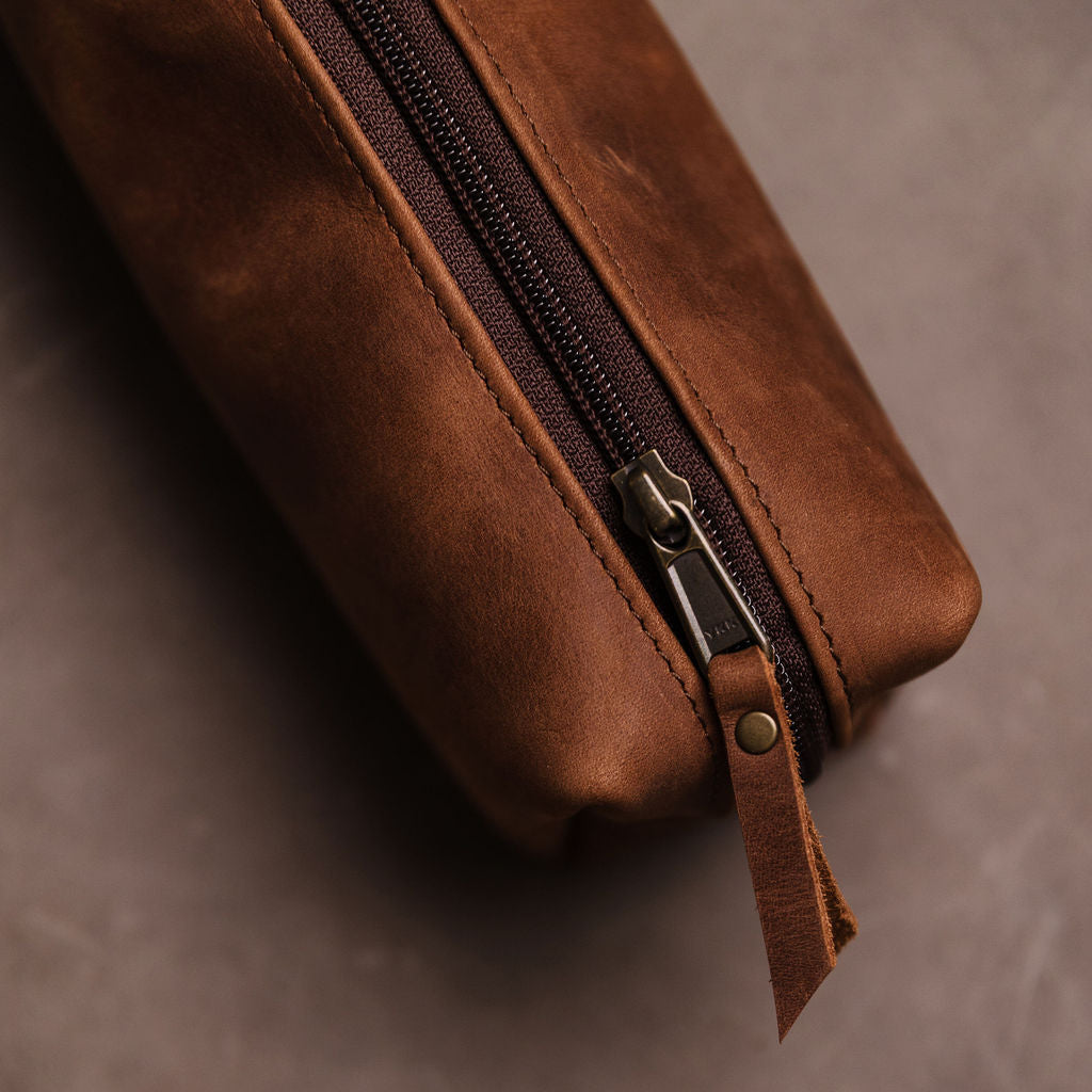 The Block Leather Pencil Bag – Minimal Zip Utility Pouch