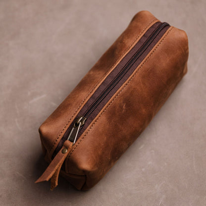The Block Leather Pencil Bag – Minimal Zip Utility Pouch