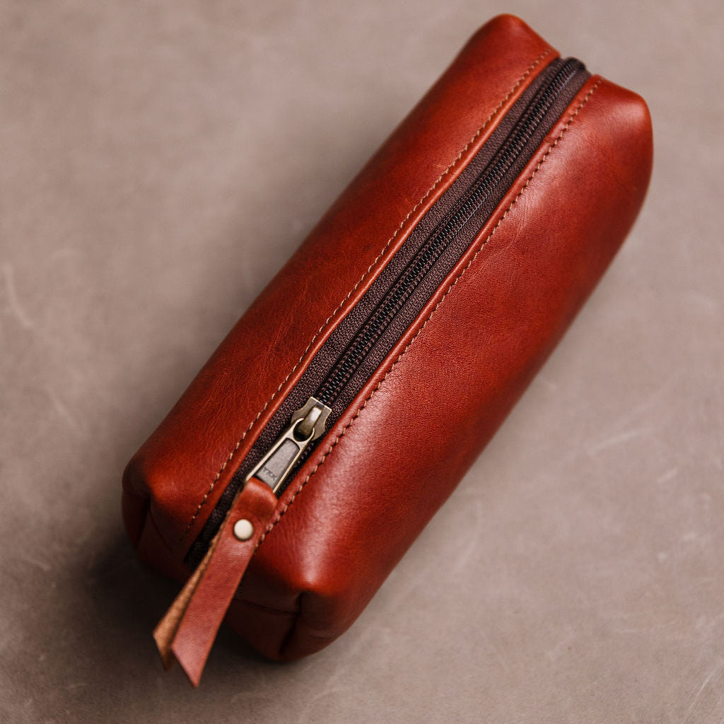 The Block Leather Pencil Bag – Minimal Zip Utility Pouch