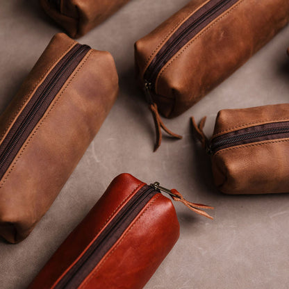 The Block Leather Pencil Bag – Minimal Zip Utility Pouch