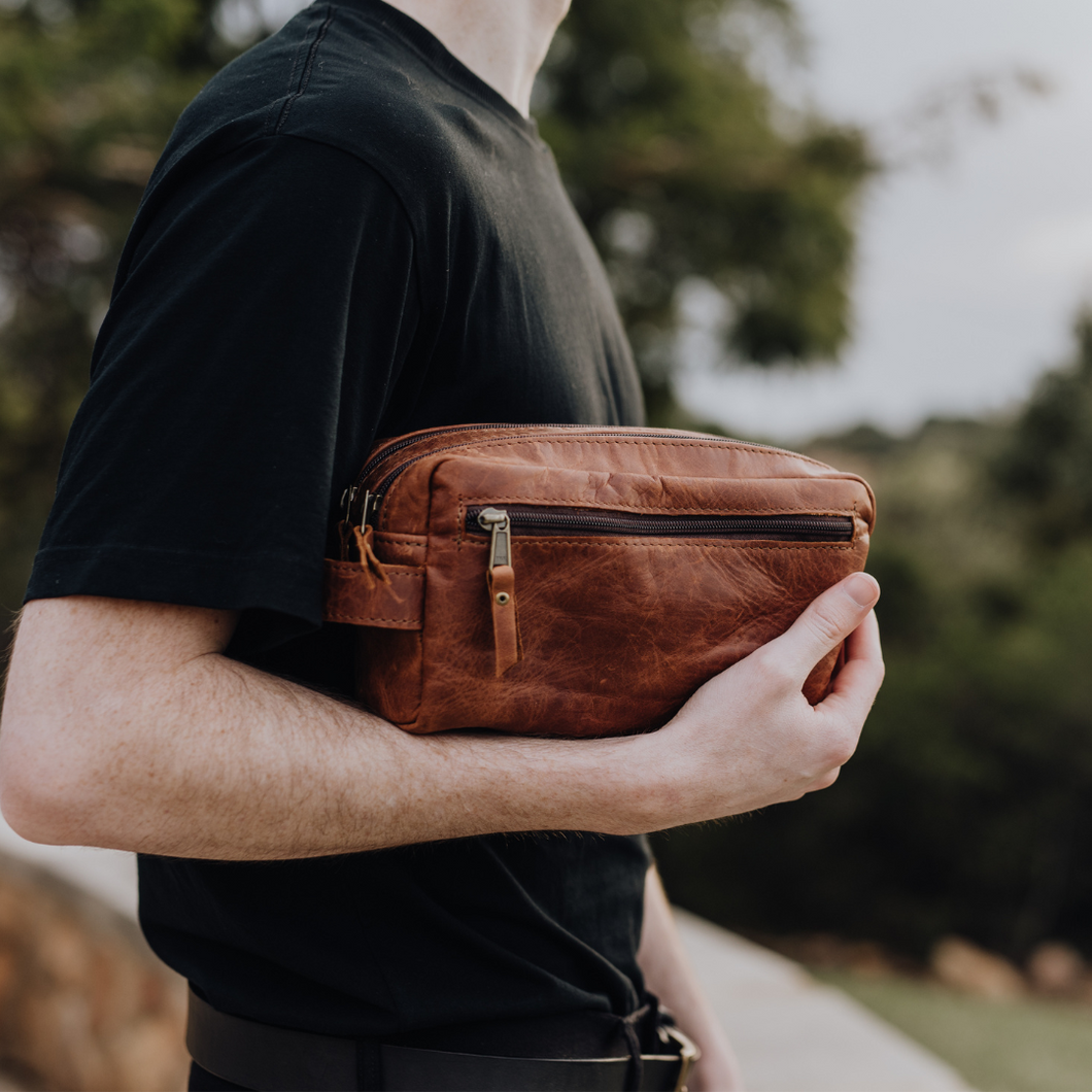 Double Pocket Leather Toiletry Bag